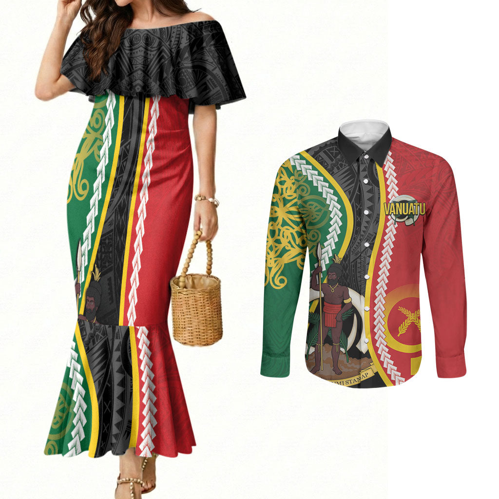 Ni-Vanuatu Indipendens Dei Celebretem Couples Matching Mermaid Dress and Long Sleeve Button Shirt Yumi Yumi Yumi