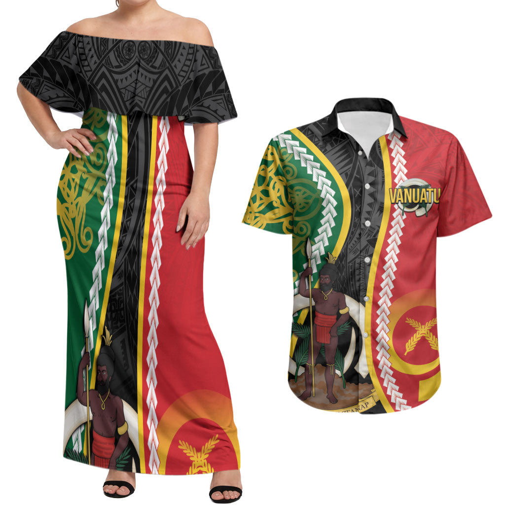 Ni-Vanuatu Indipendens Dei Celebretem Couples Matching Off Shoulder Maxi Dress and Hawaiian Shirt Yumi Yumi Yumi