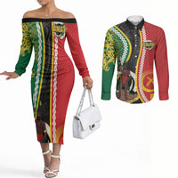Ni-Vanuatu Indipendens Dei Celebretem Couples Matching Off The Shoulder Long Sleeve Dress and Long Sleeve Button Shirt Yumi Yumi Yumi