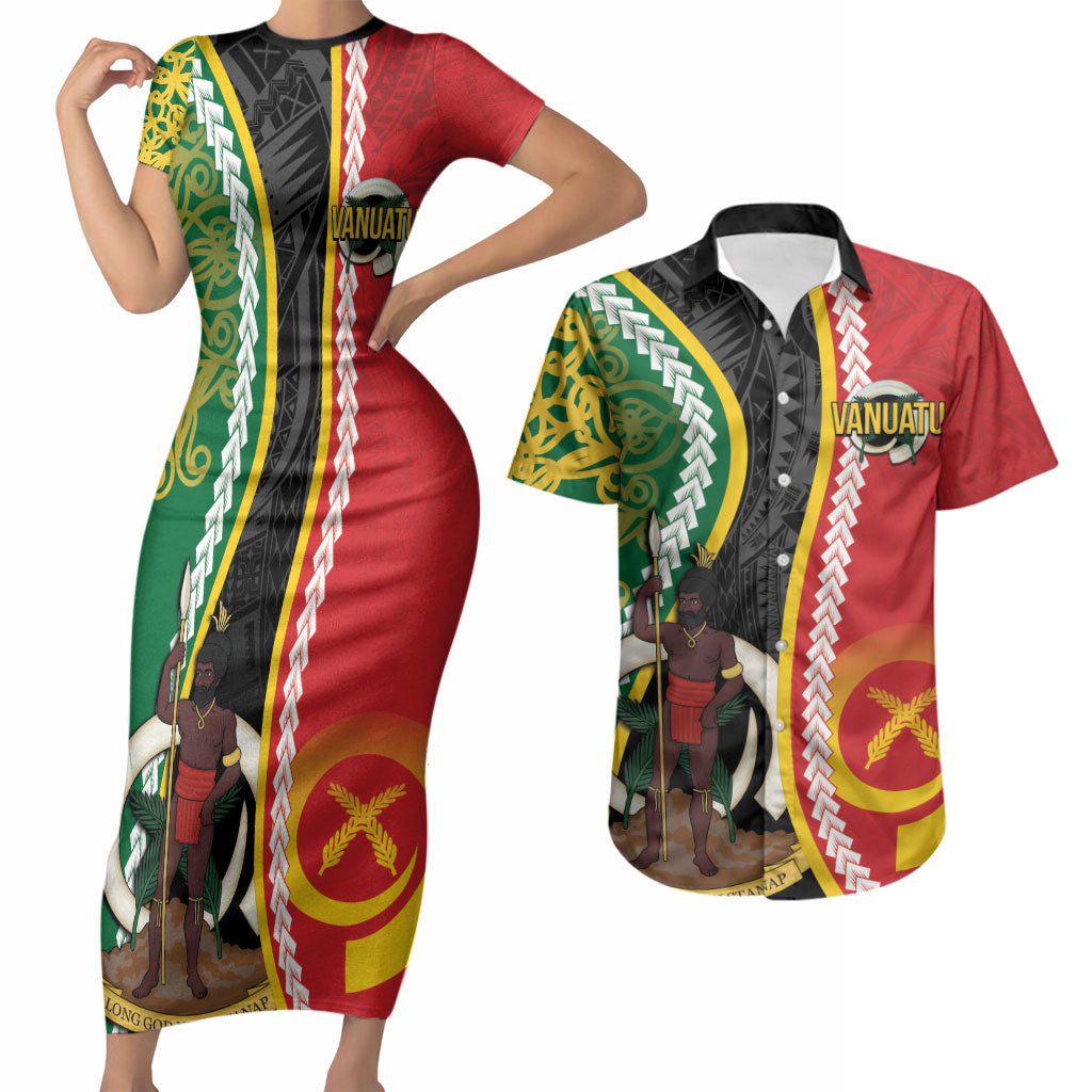 Ni-Vanuatu Indipendens Dei Celebretem Couples Matching Short Sleeve Bodycon Dress and Hawaiian Shirt Yumi Yumi Yumi