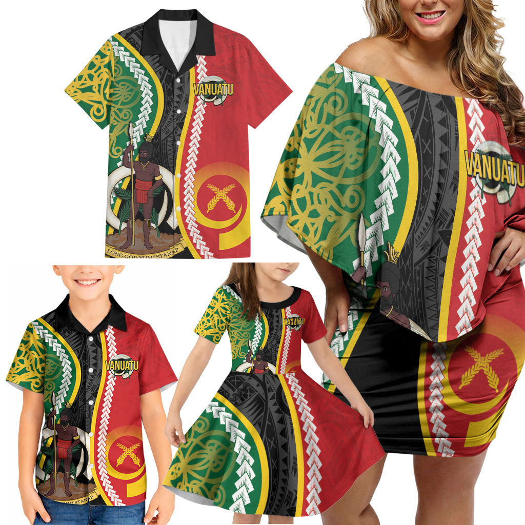 Ni-Vanuatu Indipendens Dei Celebretem Family Matching Off Shoulder Short Dress and Hawaiian Shirt Yumi Yumi Yumi