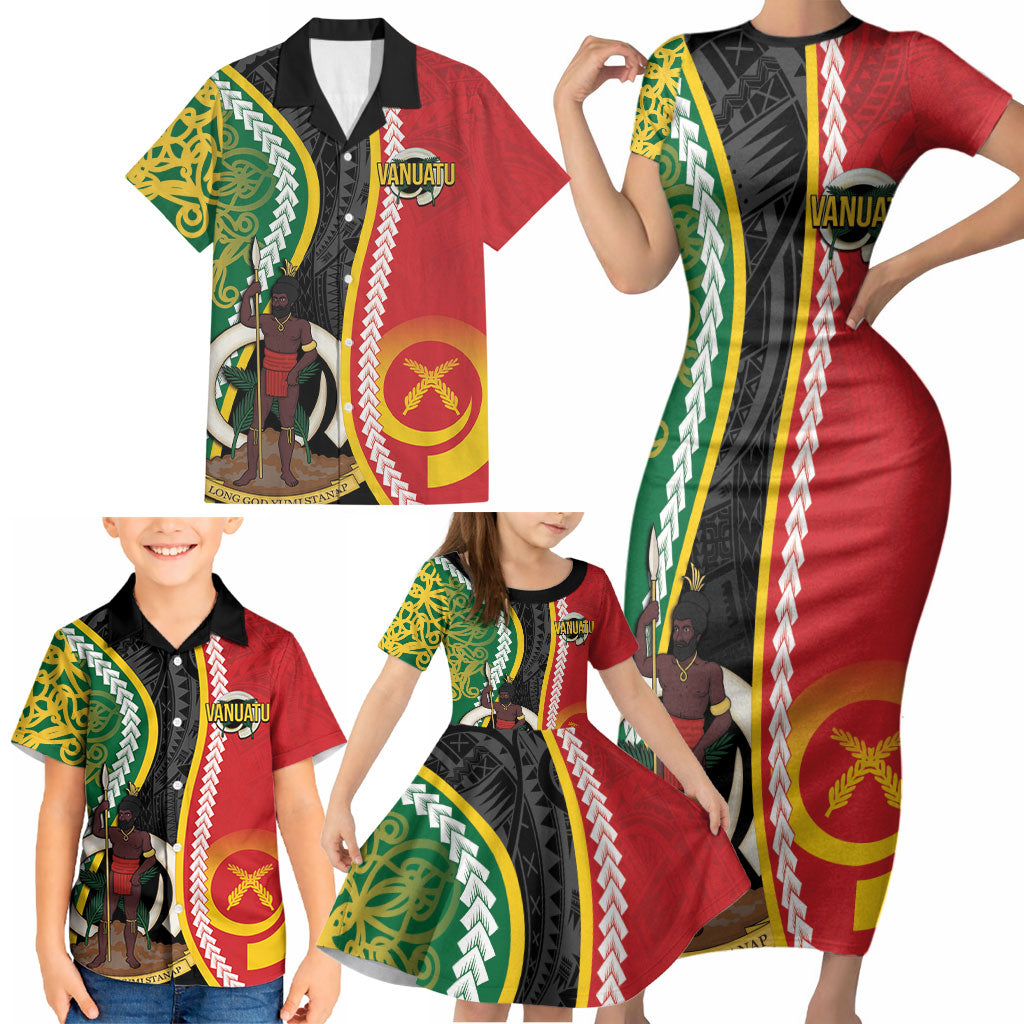 Ni-Vanuatu Indipendens Dei Celebretem Family Matching Short Sleeve Bodycon Dress and Hawaiian Shirt Yumi Yumi Yumi LT7 - Polynesian Pride