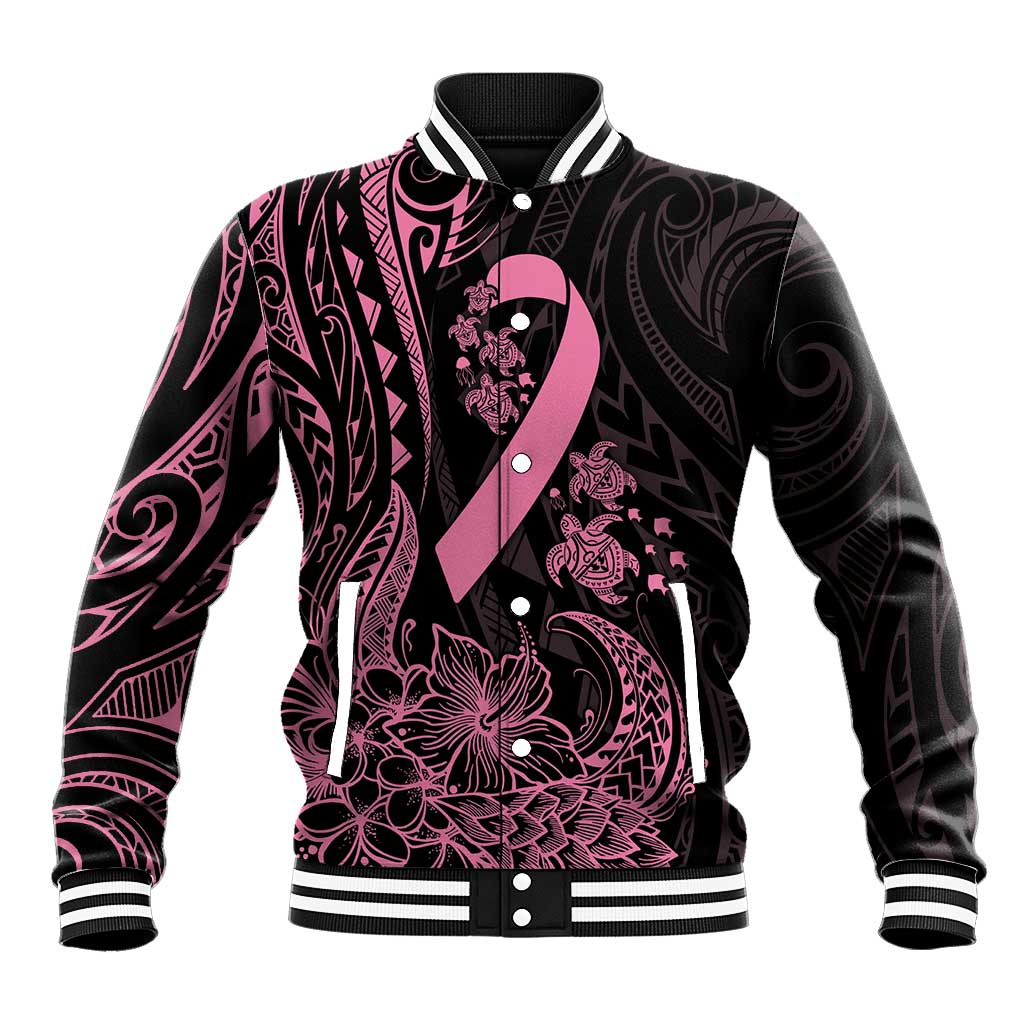 Polynesian Pink Power Baseball Jacket Breast Cancer Ribbon Turtle and Flowers LT7 Unisex Pink - Polynesian Pride