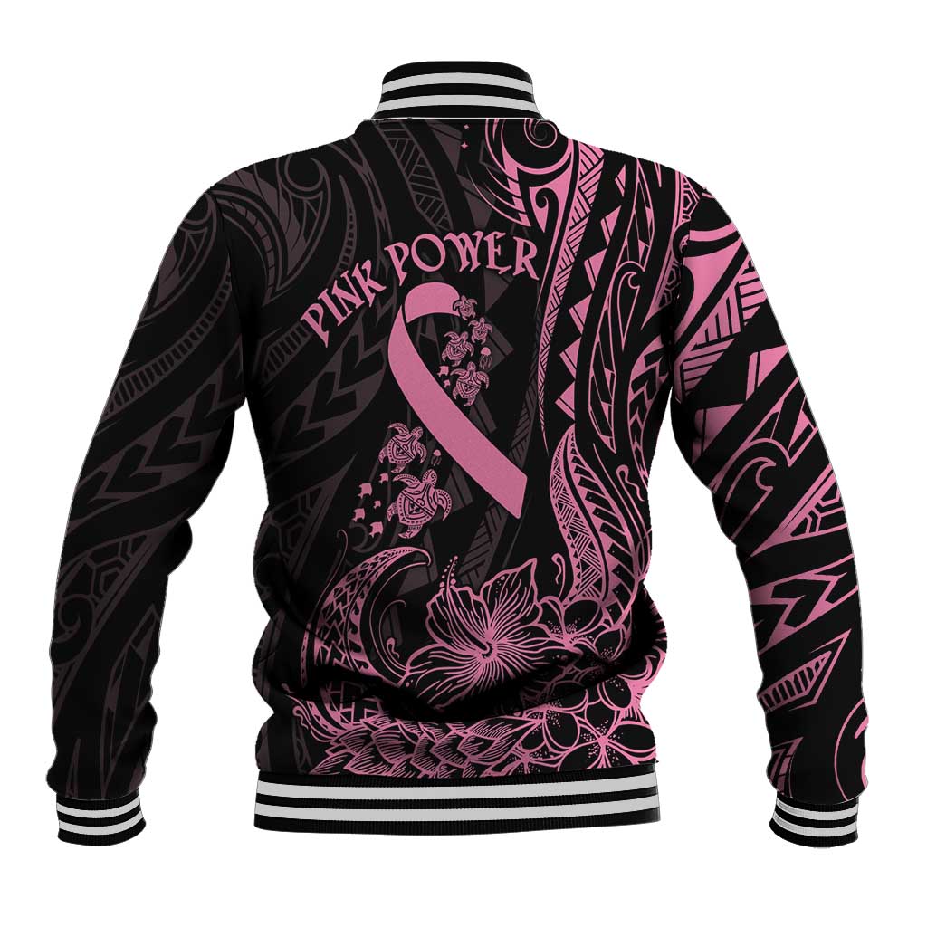 Polynesian Pink Power Baseball Jacket Breast Cancer Ribbon Turtle and Flowers LT7 - Polynesian Pride
