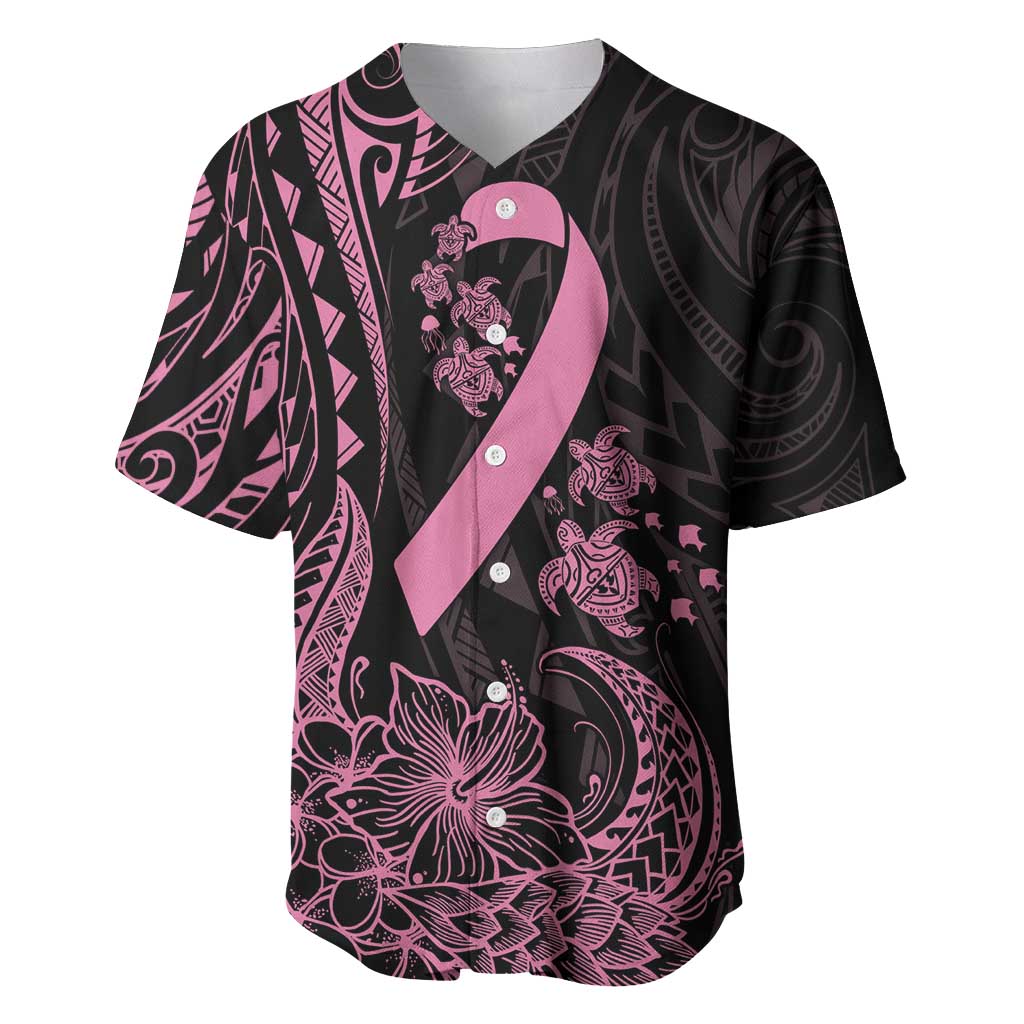 Polynesian Pink Power Baseball Jersey Breast Cancer Ribbon Turtle and Flowers LT7 Pink - Polynesian Pride