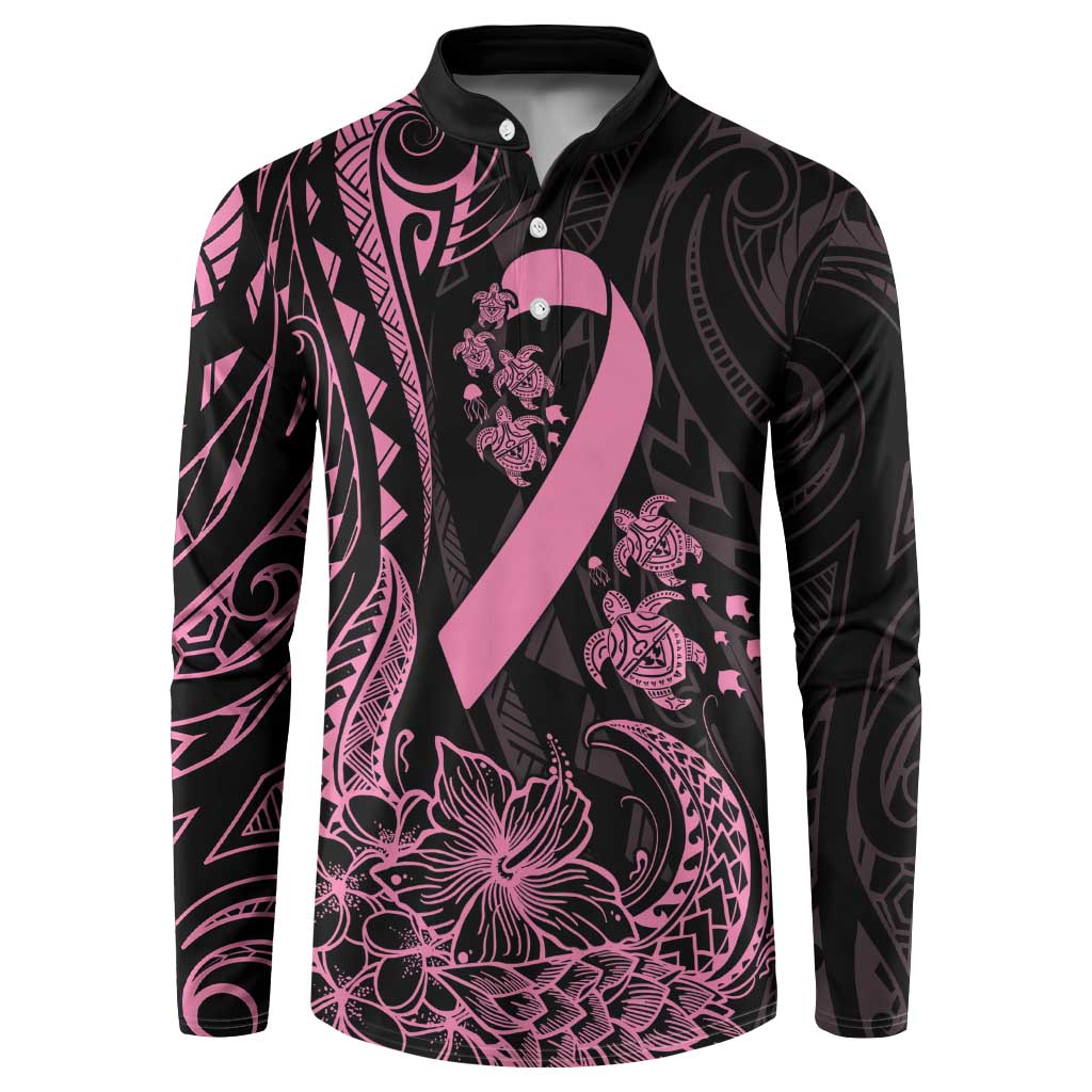 Polynesian Pink Power Button Sweatshirt Breast Cancer Ribbon Turtle and Flowers