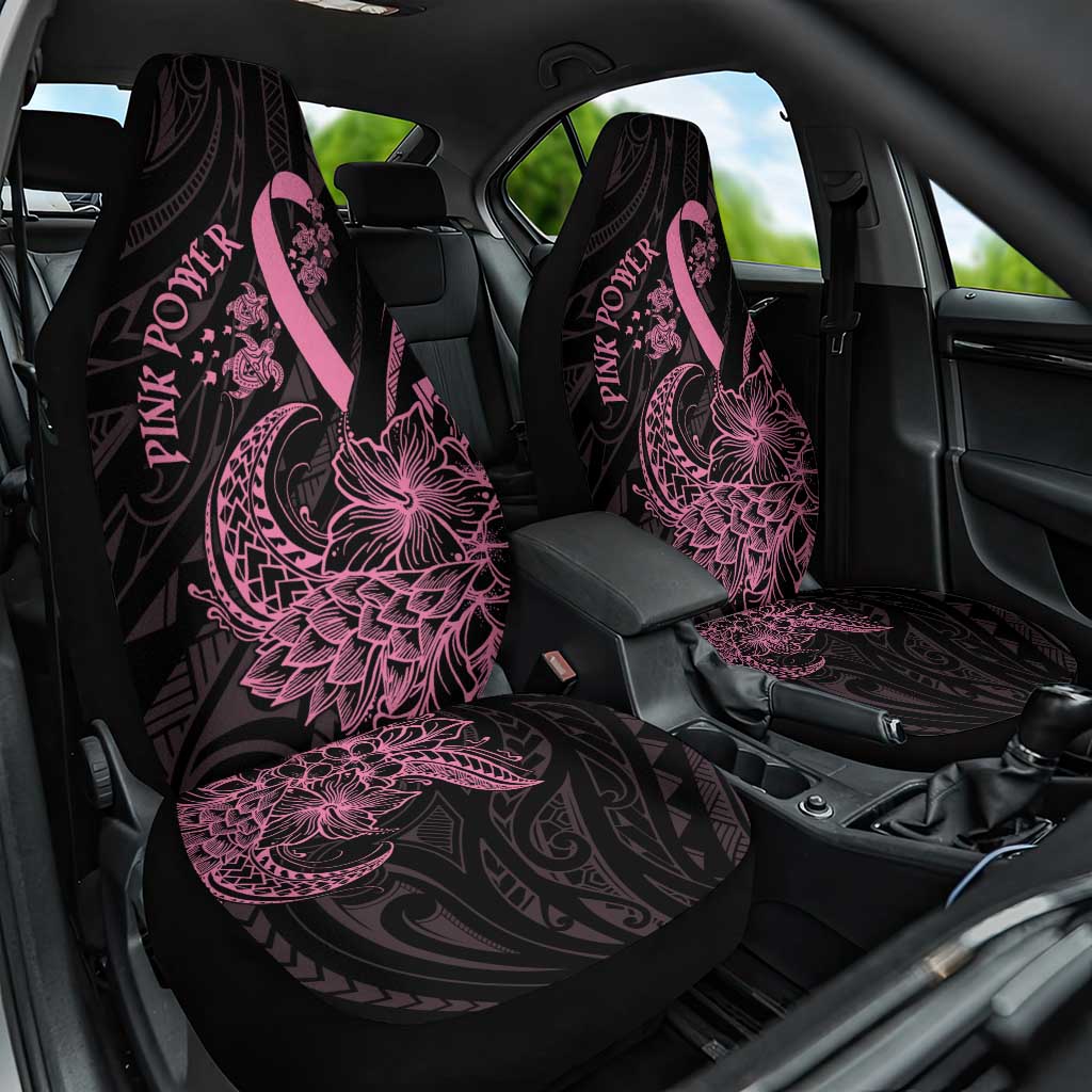 Polynesian Pink Power Car Seat Cover Breast Cancer Ribbon Turtle and Flowers