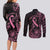 Polynesian Pink Power Couples Matching Long Sleeve Bodycon Dress and Long Sleeve Button Shirt Breast Cancer Ribbon Turtle and Flowers