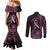 Polynesian Pink Power Couples Matching Mermaid Dress and Long Sleeve Button Shirt Breast Cancer Ribbon Turtle and Flowers