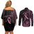 Polynesian Pink Power Couples Matching Off Shoulder Short Dress and Long Sleeve Button Shirt Breast Cancer Ribbon Turtle and Flowers