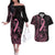 Polynesian Pink Power Couples Matching Off The Shoulder Long Sleeve Dress and Hawaiian Shirt Breast Cancer Ribbon Turtle and Flowers