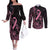 Polynesian Pink Power Couples Matching Off The Shoulder Long Sleeve Dress and Long Sleeve Button Shirt Breast Cancer Ribbon Turtle and Flowers