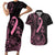 Polynesian Pink Power Couples Matching Short Sleeve Bodycon Dress and Hawaiian Shirt Breast Cancer Ribbon Turtle and Flowers