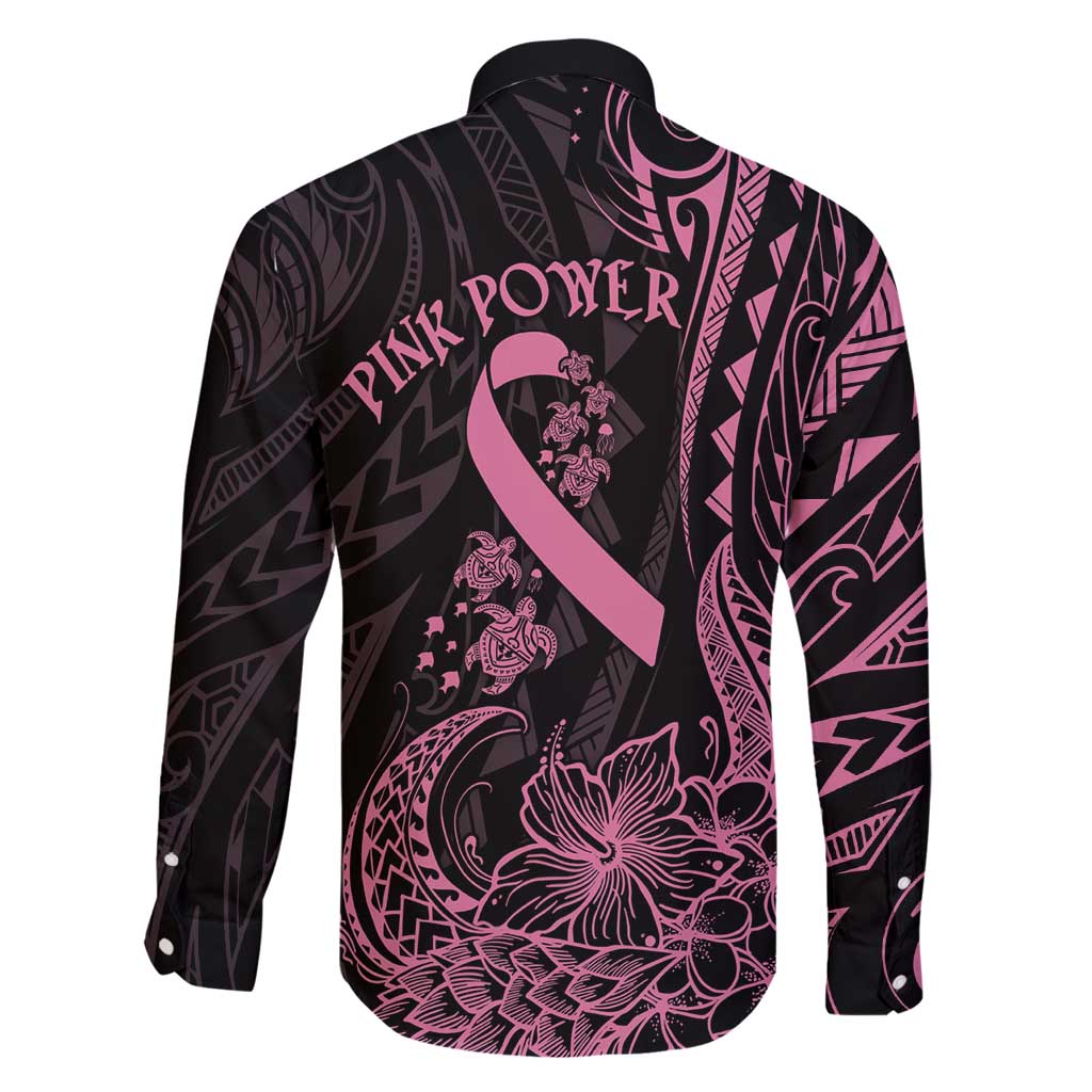 Polynesian Pink Power Family Matching Long Sleeve Bodycon Dress and Hawaiian Shirt Breast Cancer Ribbon Turtle and Flowers LT7 - Polynesian Pride