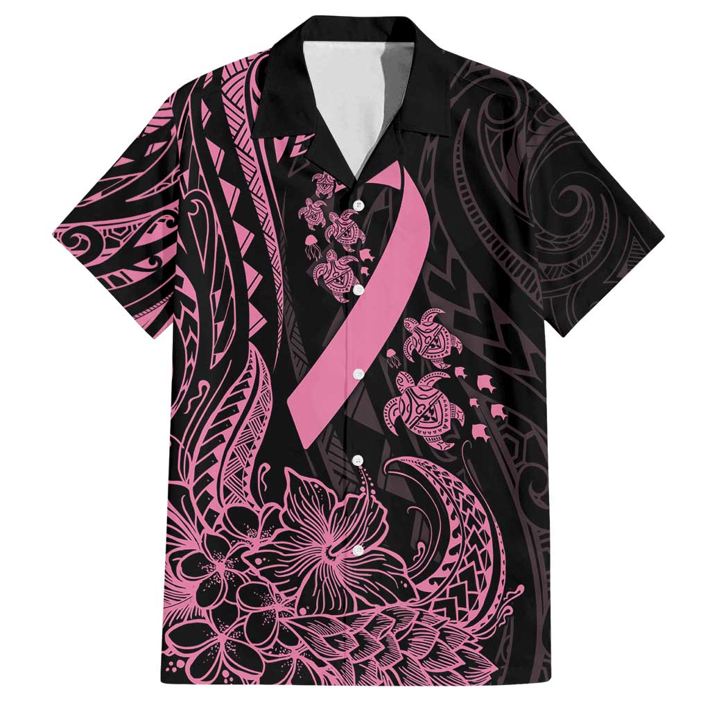 Polynesian Pink Power Family Matching Off Shoulder Maxi Dress and Hawaiian Shirt Breast Cancer Ribbon Turtle and Flowers LT7 Dad's Shirt - Short Sleeve Pink - Polynesian Pride