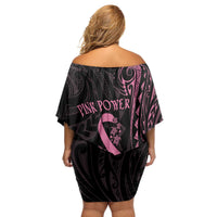 Polynesian Pink Power Family Matching Off Shoulder Short Dress and Hawaiian Shirt Breast Cancer Ribbon Turtle and Flowers LT7 - Polynesian Pride