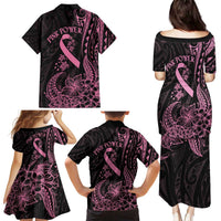 Polynesian Pink Power Family Matching Puletasi and Hawaiian Shirt Breast Cancer Ribbon Turtle and Flowers LT7 - Polynesian Pride