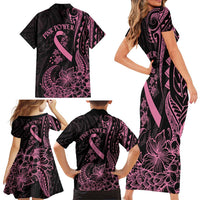 Polynesian Pink Power Family Matching Short Sleeve Bodycon Dress and Hawaiian Shirt Breast Cancer Ribbon Turtle and Flowers LT7 - Polynesian Pride