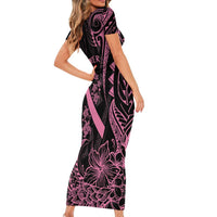Polynesian Pink Power Family Matching Short Sleeve Bodycon Dress and Hawaiian Shirt Breast Cancer Ribbon Turtle and Flowers LT7 - Polynesian Pride