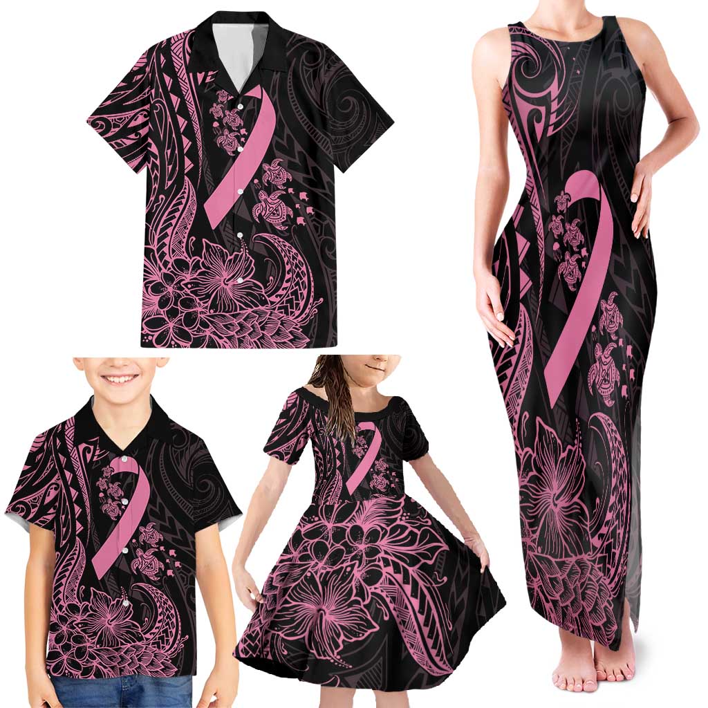 Polynesian Pink Power Family Matching Tank Maxi Dress and Hawaiian Shirt Breast Cancer Ribbon Turtle and Flowers LT7 - Polynesian Pride