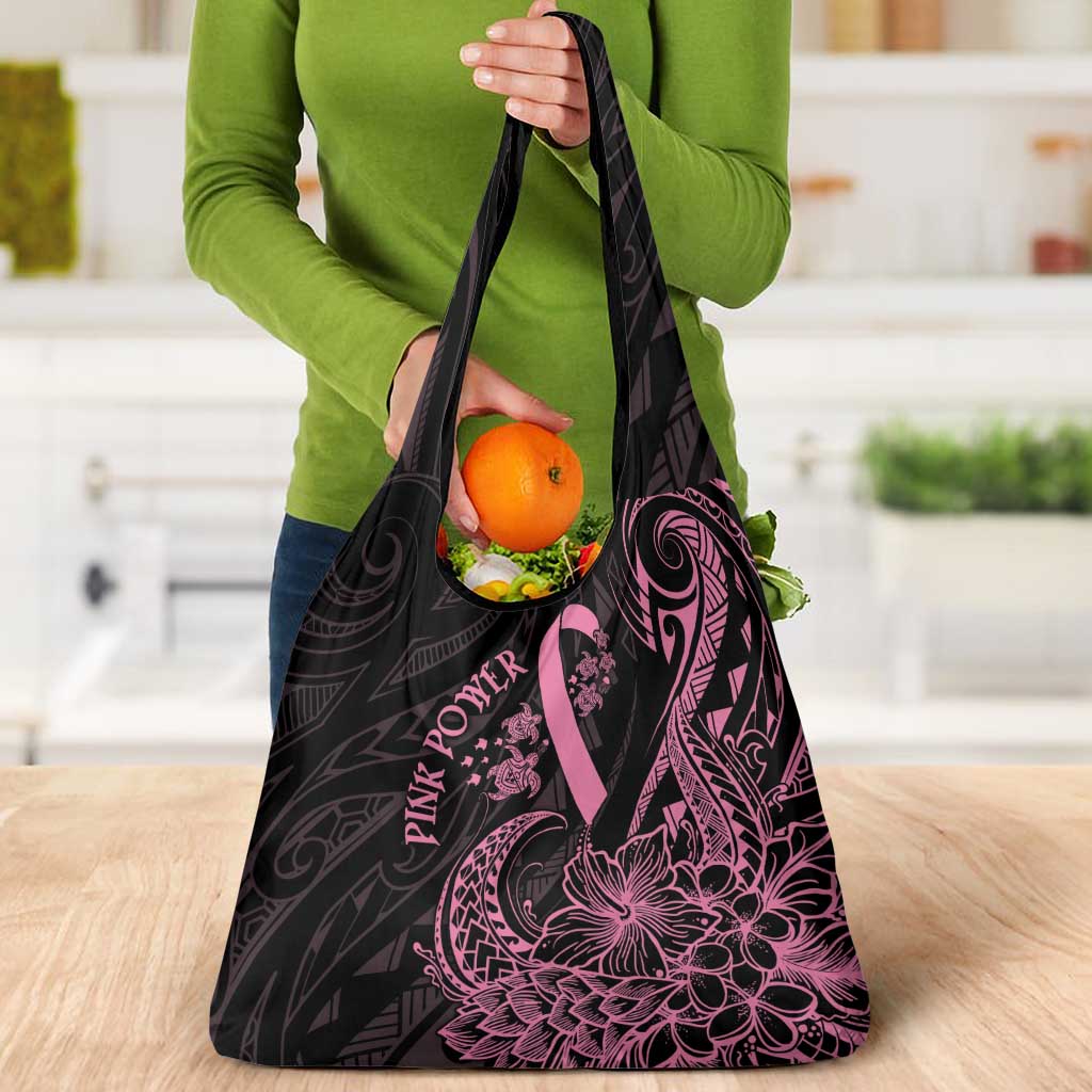 Polynesian Pink Power Grocery Bag Breast Cancer Ribbon Turtle and Flowers