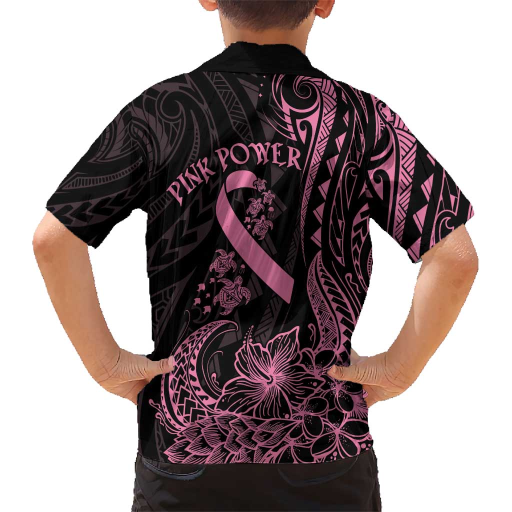 Polynesian Pink Power Hawaiian Shirt Breast Cancer Ribbon Turtle and Flowers