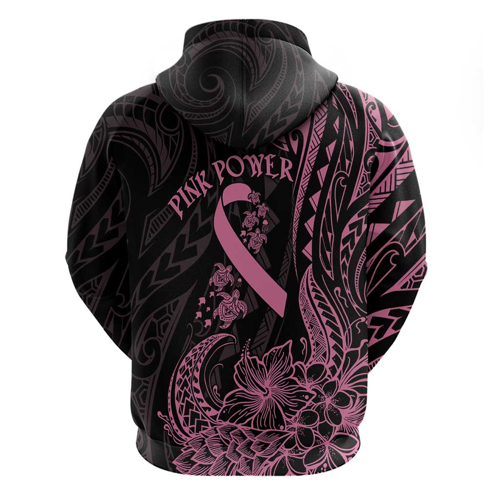 Polynesian Pink Power Hoodie Breast Cancer Ribbon Turtle and Flowers