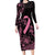 Polynesian Pink Power Long Sleeve Bodycon Dress Breast Cancer Ribbon Turtle and Flowers