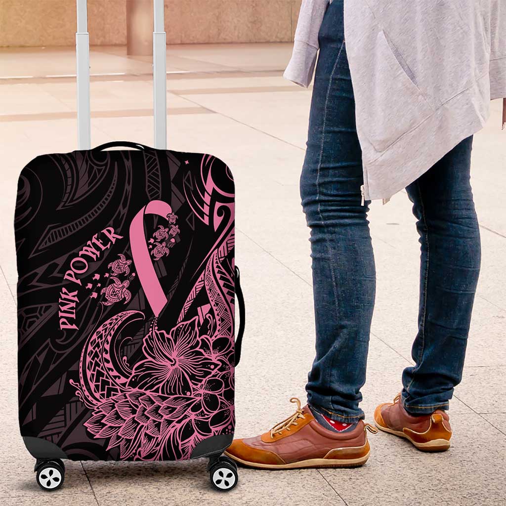 Polynesian Pink Power Luggage Cover Breast Cancer Ribbon Turtle and Flowers