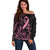 Polynesian Pink Power Off Shoulder Sweater Breast Cancer Ribbon Turtle and Flowers