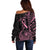 Polynesian Pink Power Off Shoulder Sweater Breast Cancer Ribbon Turtle and Flowers