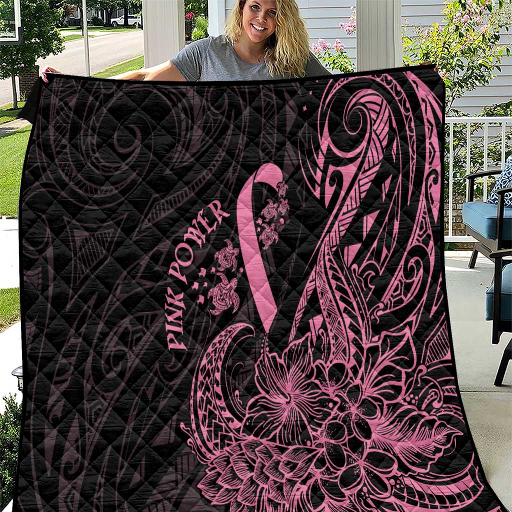 Polynesian Pink Power Quilt Breast Cancer Ribbon Turtle and Flowers LT7 Pink - Polynesian Pride