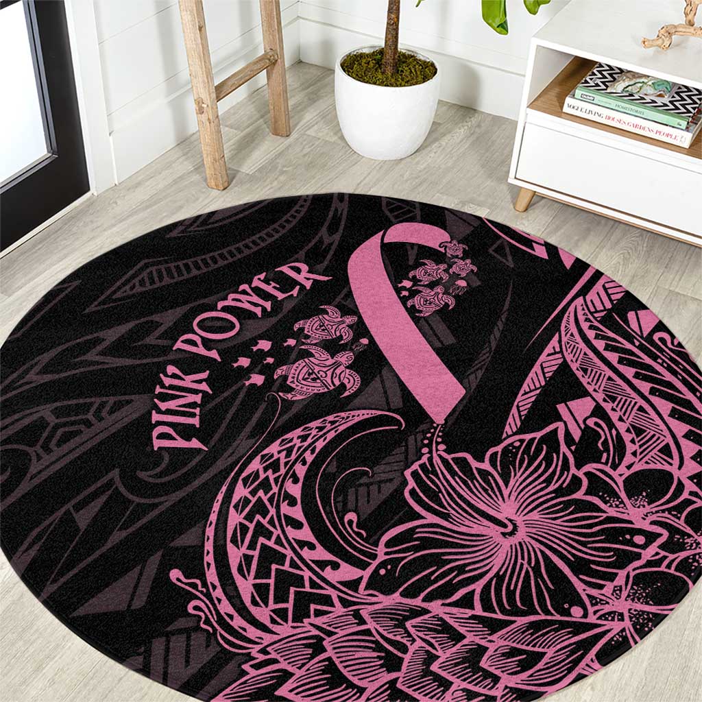 Polynesian Pink Power Round Carpet Breast Cancer Ribbon Turtle and Flowers