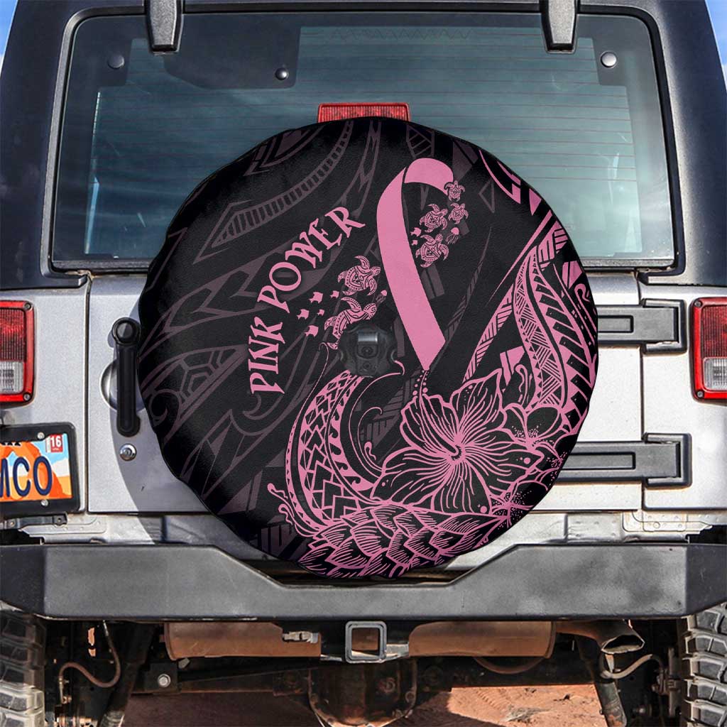 Polynesian Pink Power Spare Tire Cover Breast Cancer Ribbon Turtle and Flowers