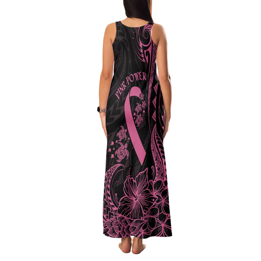 Polynesian Pink Power Tank Maxi Dress Breast Cancer Ribbon Turtle and Flowers