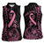 Polynesian Pink Power Women Sleeveless Polo Shirt Breast Cancer Ribbon Turtle and Flowers