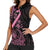 Polynesian Pink Power Women Sleeveless Polo Shirt Breast Cancer Ribbon Turtle and Flowers