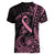 Polynesian Pink Power Women V-Neck T-Shirt Breast Cancer Ribbon Turtle and Flowers