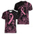 Polynesian Pink Power Women V-Neck T-Shirt Breast Cancer Ribbon Turtle and Flowers