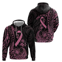 Polynesian Pink Power Zip Hoodie Breast Cancer Ribbon Turtle and Flowers