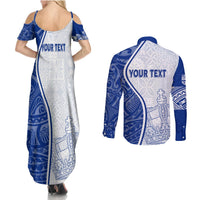 Personalised Queen Victoria School Couples Matching Summer Maxi Dress and Long Sleeve Button Shirts QVS Old Boys LT7 - Polynesian Pride