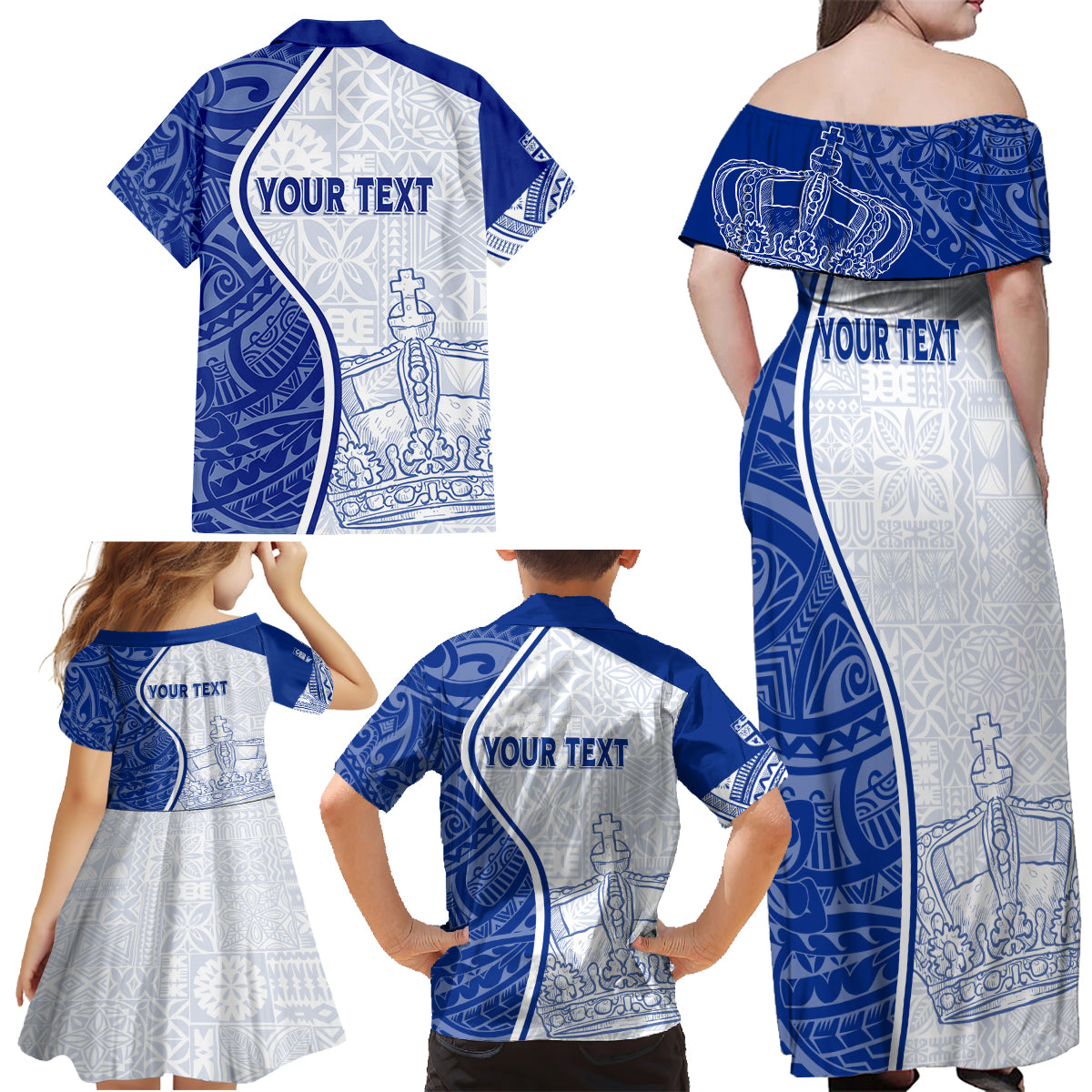 Personalised Queen Victoria School Family Matching Off Shoulder Maxi Dress and Hawaiian Shirt QVS Old Boys LT7 - Polynesian Pride