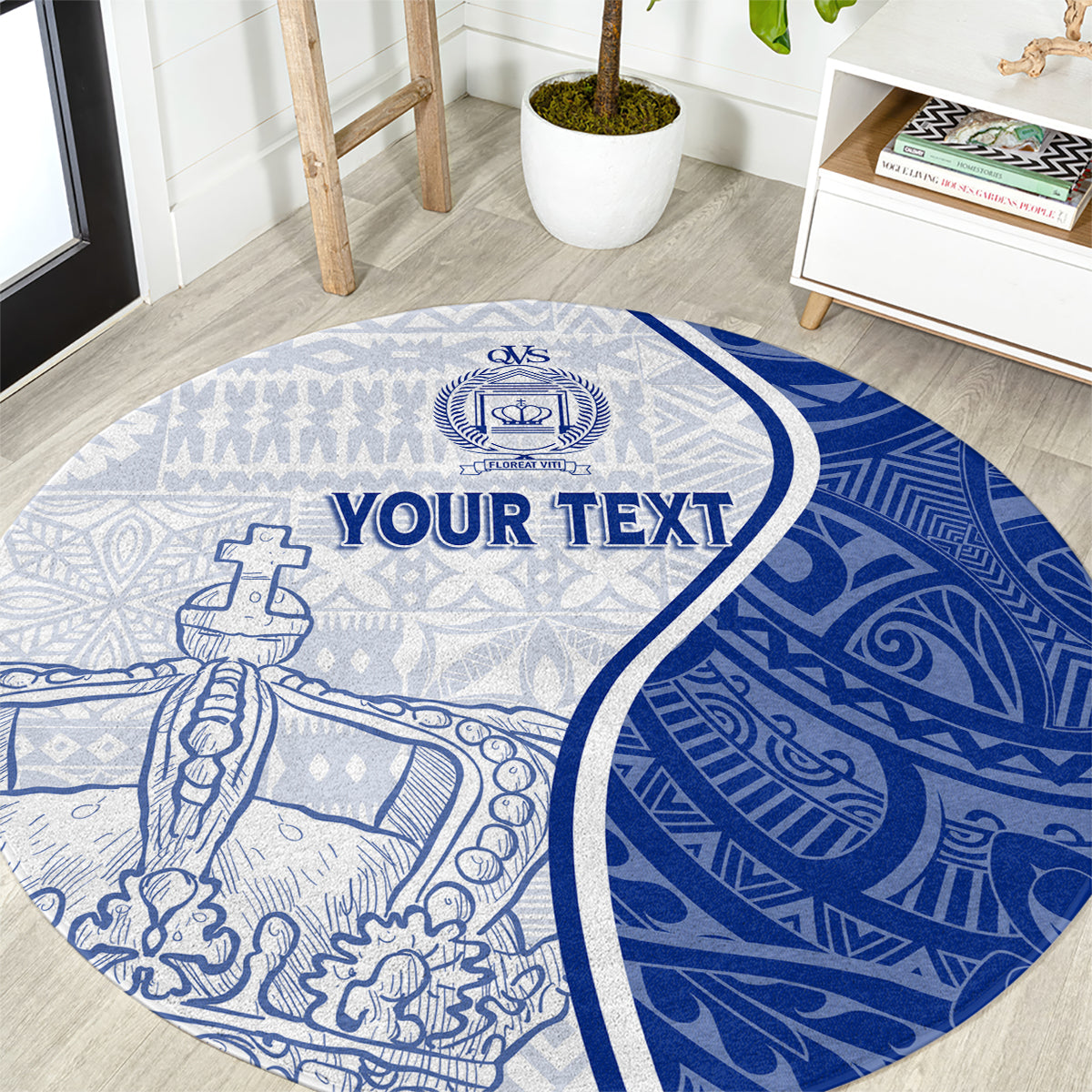 Personalised Queen Victoria School Round Carpet QVS Old Boys LT7 White - Polynesian Pride