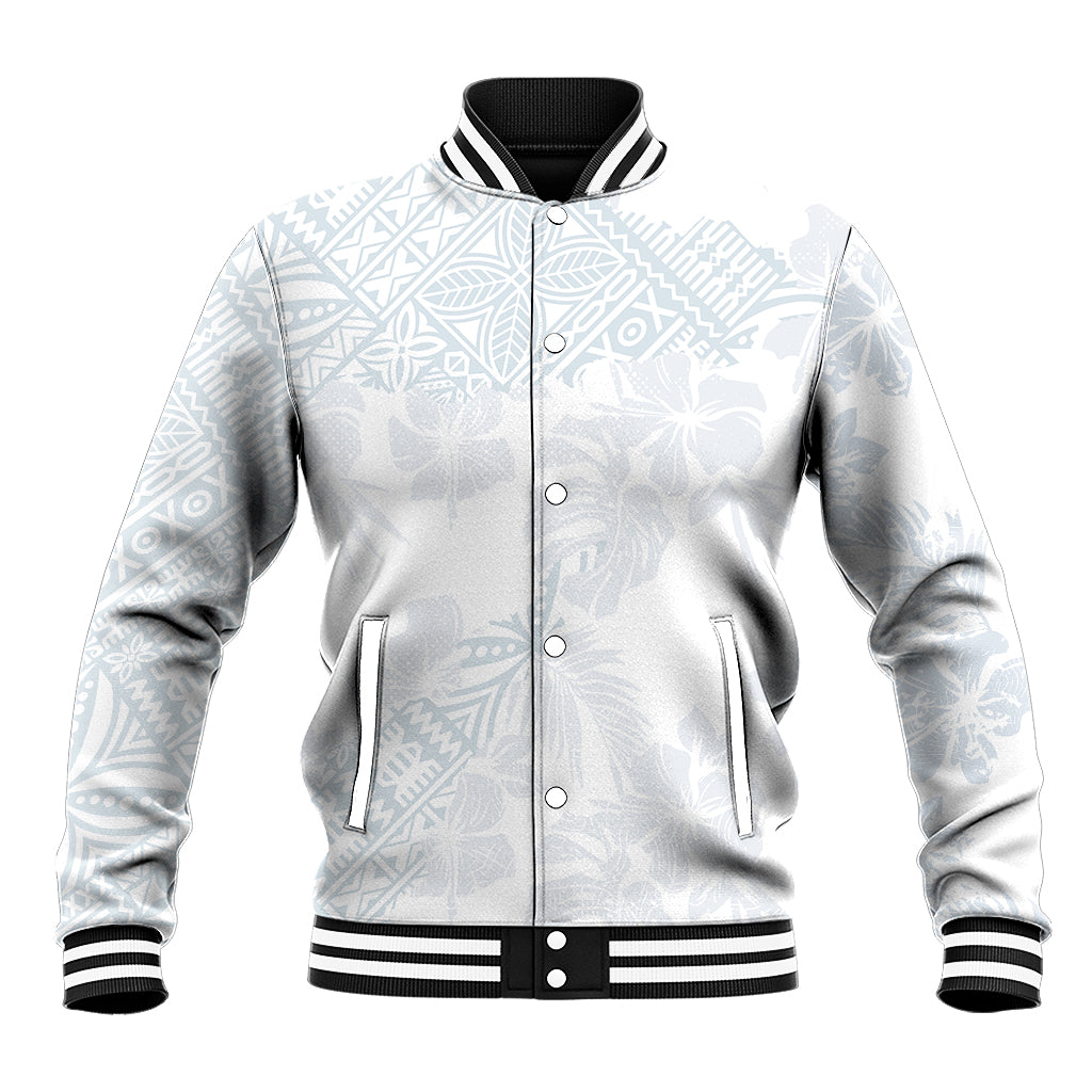 Samoa White Sunday Baseball Jacket Hibiscus Special LT7 Unisex White - Polynesian Pride