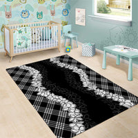 Hawaii Aloha Plumeria Lei Black Palaka Area Rug - Polynesian Pride