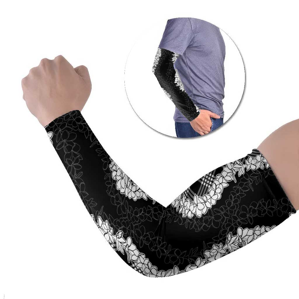 Hawaii Aloha Plumeria Lei Black Palaka Arm Sleeves LT7 Set of 2 Black - Polynesian Pride