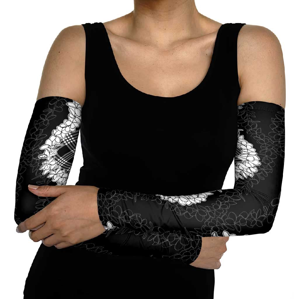 Hawaii Aloha Plumeria Lei Black Palaka Arm Sleeves LT7 - Polynesian Pride