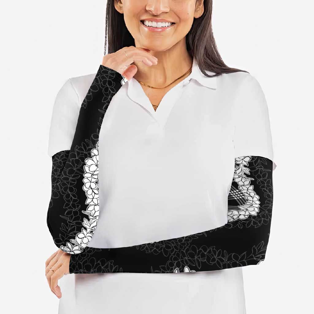 Hawaii Aloha Plumeria Lei Black Palaka Arm Sleeves LT7 - Polynesian Pride
