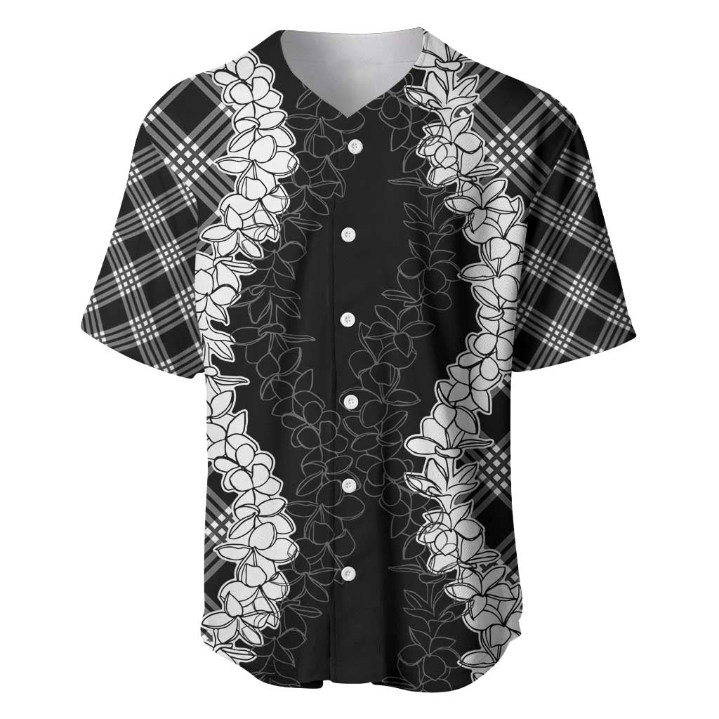 Hawaii Aloha Plumeria Lei Black Palaka Baseball Jersey - Polynesian Pride