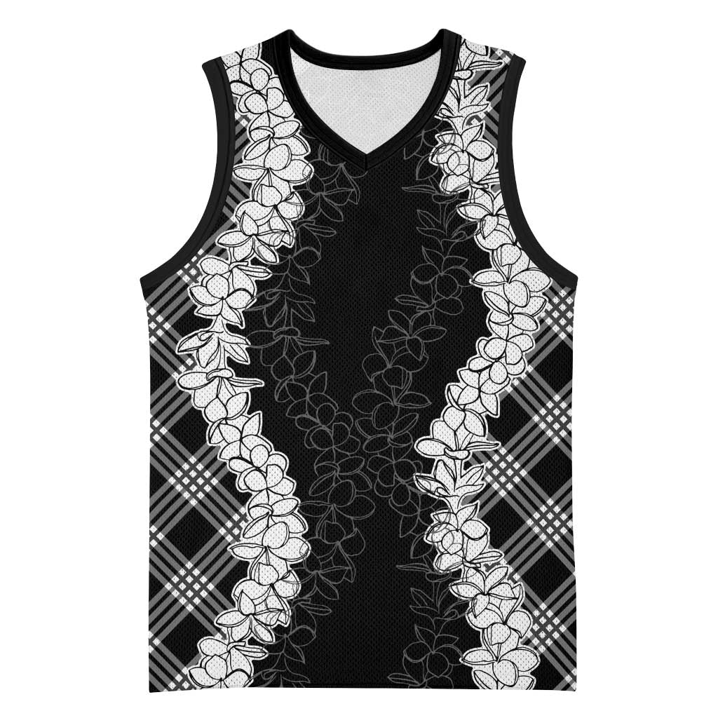 Hawaii Aloha Plumeria Lei Black Palaka Basketball Jersey - Polynesian Pride